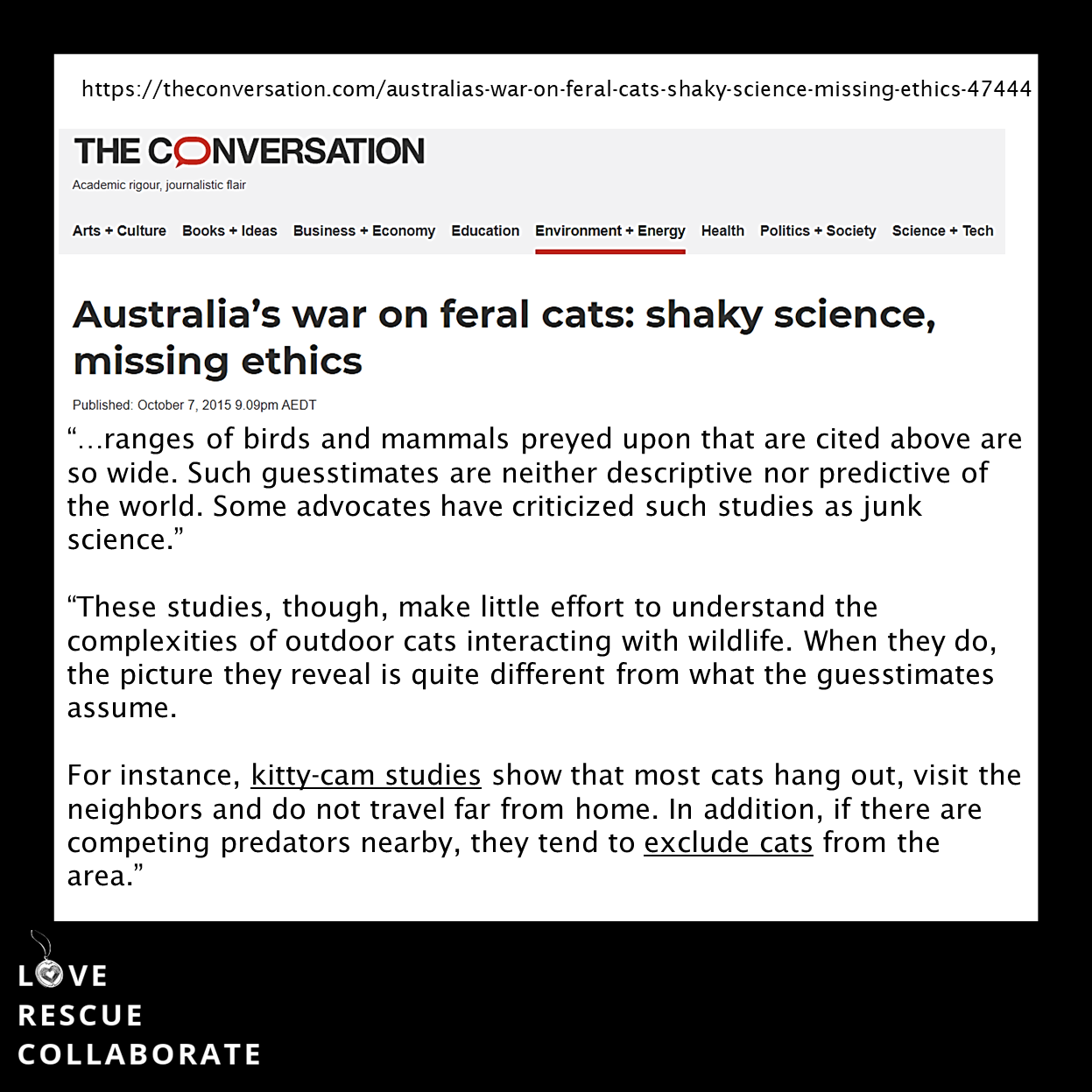 Cats & Wildlife – APWF research vs “bad / poor/ shaky/ junk” science – LRC
